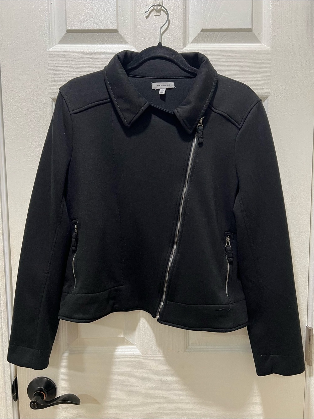 Max Studio Black Asymmetrical Moto Jacket Size Large